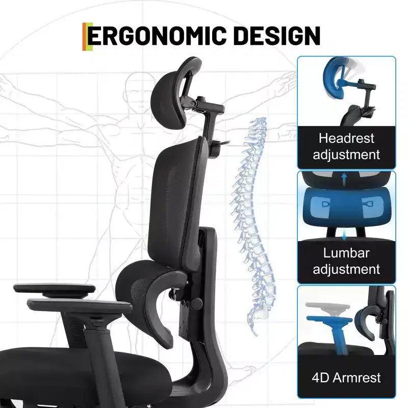 Heavy-Duty Ergonomic Mesh Gaming Chair  High-Back Office Chair with 4D Flip-Up Arms, Adjustable Headrest & Lumbar Support, 400 lbs Capacity