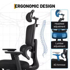 Heavy-Duty Ergonomic Mesh Gaming Chair  High-Back Office Chair with 4D Flip-Up Arms, Adjustable Headrest & Lumbar Support, 400 lbs Capacity