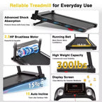 Redliro Foldable Treadmill with Auto Incline, 2.5HP Walking Treadmill for Home, 15% Incline Treadmill with Handles, 300 lbs Capacity