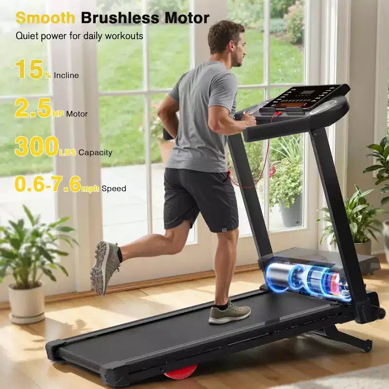 Redliro Foldable Treadmill with Auto Incline, 2.5HP Walking Treadmill for Home, 15% Incline Treadmill with Handles, 300 lbs Capacity
