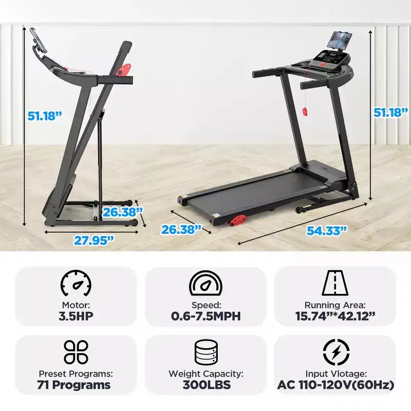 Treadmill on sale  3.5HP Folding Treadmill for Home, 12% Manual Incline, 7.5 MPH, 71 Programs, APP Control, Heart Rate Monitor, knee strap gift