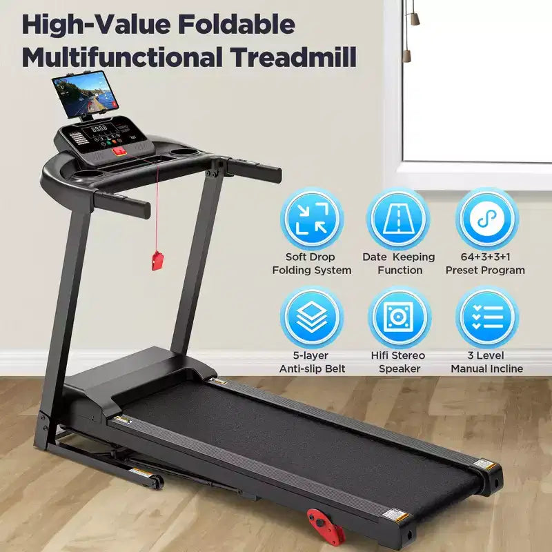 Treadmill on sale  3.5HP Folding Treadmill for Home, 12% Manual Incline, 7.5 MPH, 71 Programs, APP Control, Heart Rate Monitor, knee strap gift