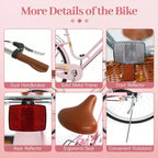 Gymax 24-Inch Beach Cruiser Bike w/Adjustable Seat Woven Basket & Rear Rack for City