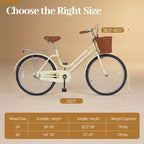Gymax 24-Inch Beach Cruiser Bike w/Adjustable Seat Woven Basket & Rear Rack for City