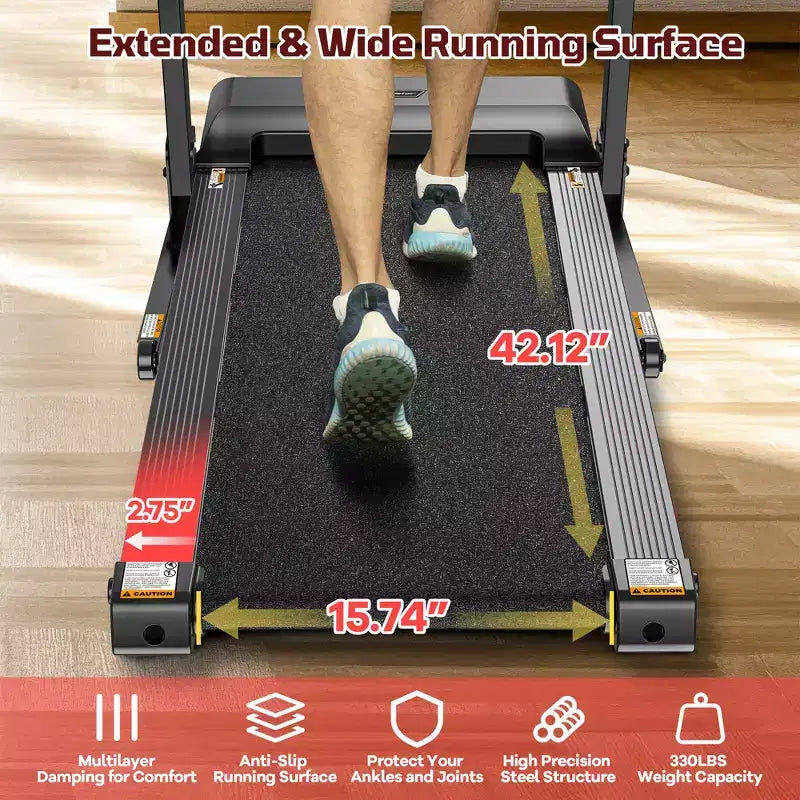 Incline Treadmill Clearance Sale  12% 3-Level Manual Incline, 330 lbs Capacity w/Bluetooth APP Connectivity, Foldable Treadmill for Home Small/Office