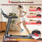 Incline Treadmill Clearance Sale  12% 3-Level Manual Incline, 330 lbs Capacity w/Bluetooth APP Connectivity, Foldable Treadmill for Home Small/Office