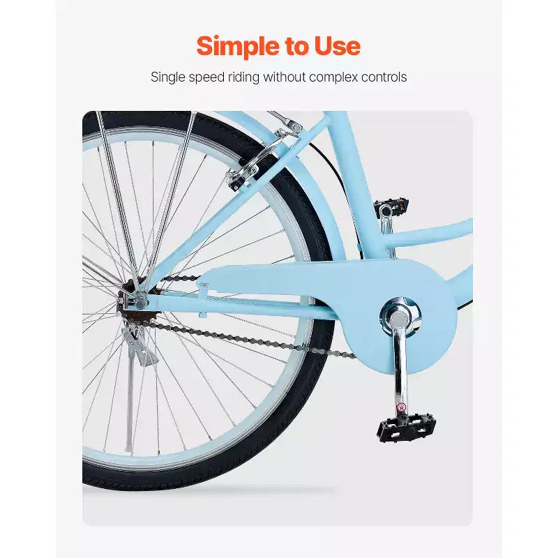 VEVOR Cruiser Bike, 1-Speed, 26-Inch Light Blue Beach Cruiser Bike with Large Capacity Basket and Rear Rack, Secure & Sturdy Cruiser Bike,Light Blue