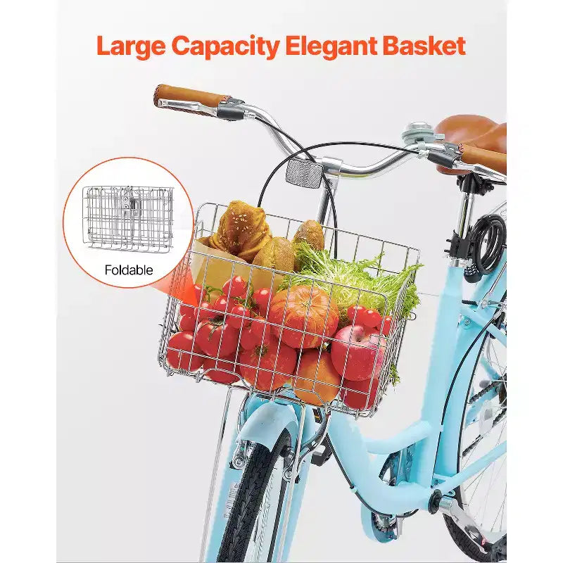 VEVOR Cruiser Bike, 1-Speed, 26-Inch Light Blue Beach Cruiser Bike with Large Capacity Basket and Rear Rack, Secure & Sturdy Cruiser Bike,Light Blue