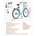 VEVOR Cruiser Bike, 1-Speed, 26-Inch Light Blue Beach Cruiser Bike with Large Capacity Basket and Rear Rack, Secure & Sturdy Cruiser Bike,Light Blue