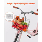 Bicicletta VEVOR Cruiser, 1 velocità, Bici Cruiser da Spiaggia Rosa da 26 Pollici con Cestino Grande Capacità e Portapacchi Posteriore, Bici Cruiser Sicura e Robusta, Rosa