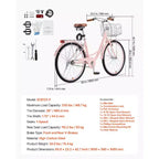 Bicicletta VEVOR Cruiser, 1 velocità, Bici Cruiser da Spiaggia Rosa da 26 Pollici con Cestino Grande Capacità e Portapacchi Posteriore, Bici Cruiser Sicura e Robusta, Rosa