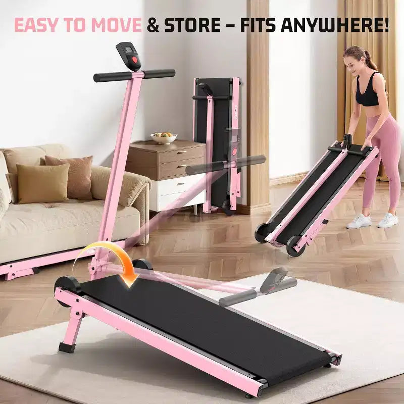 KRISRATE Manual Walking Pad w/ Incline 15%, Foldable Non-Electric Treadmill w/ Handle Bar, 500lbs Capacity, Non-Slip, Digital Monitor for Home/Gym