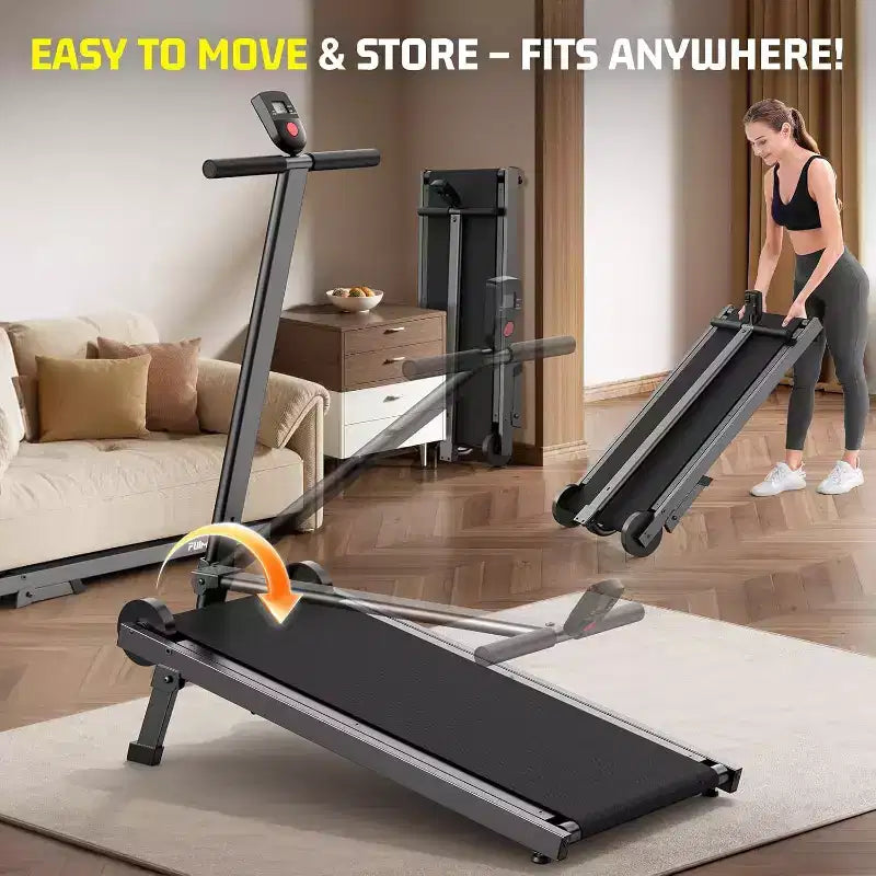 KRISRATE Manual Walking Pad w/ Incline 15%, Foldable Non-Electric Treadmill w/ Handle Bar, 500lbs Capacity, Non-Slip, Digital Monitor for Home/Gym