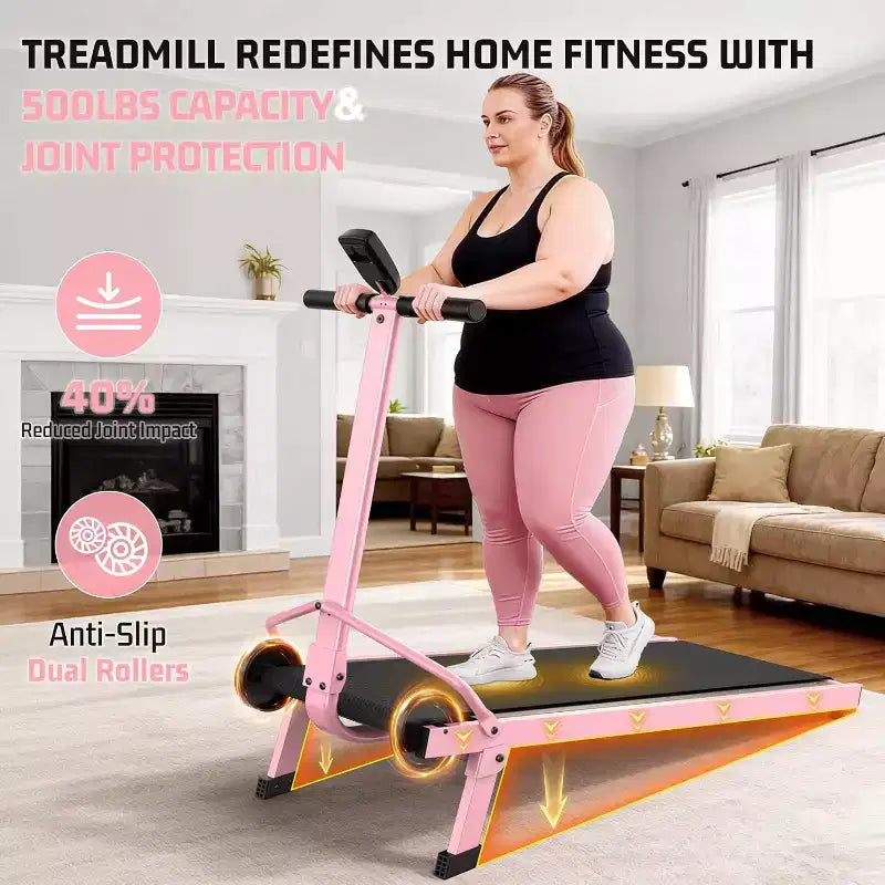 KRISRATE Manual Walking Pad w/ Incline 15%, Foldable Non-Electric Treadmill w/ Handle Bar, 500lbs Capacity, Non-Slip, Digital Monitor for Home/Gym