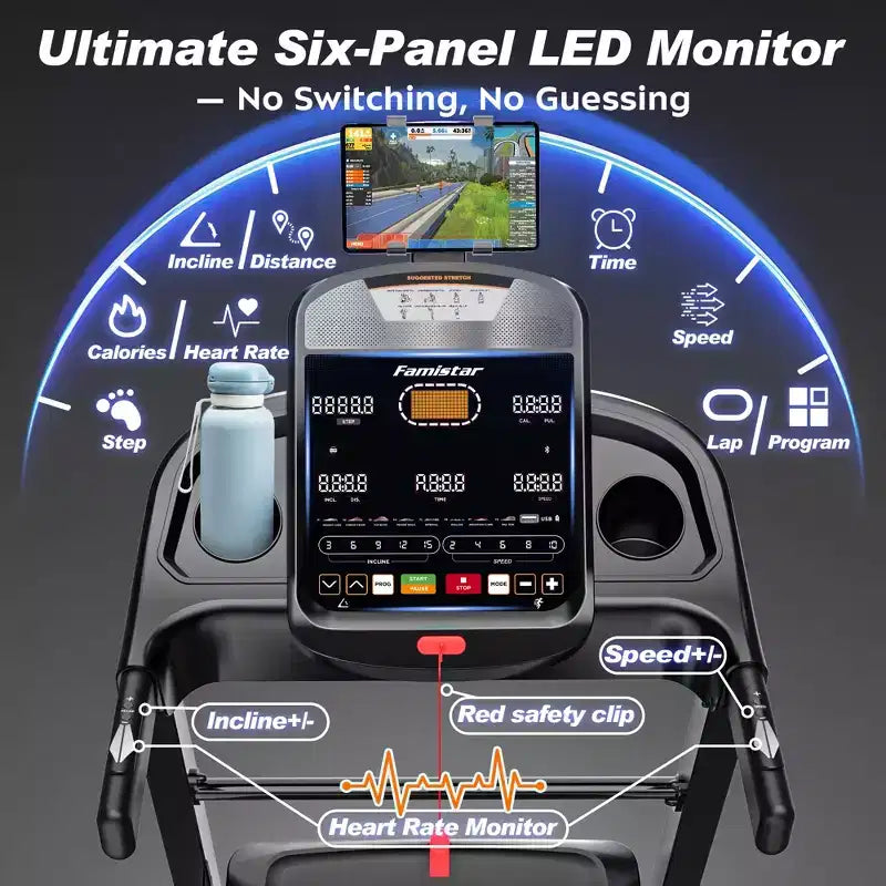 20% Auto Incline Treadmill, 400 lb Capacity, 5HP Folding Home Treadmill, Portable Running/Walking Machine with LCD Display, HiFi Speakers, Smart App
