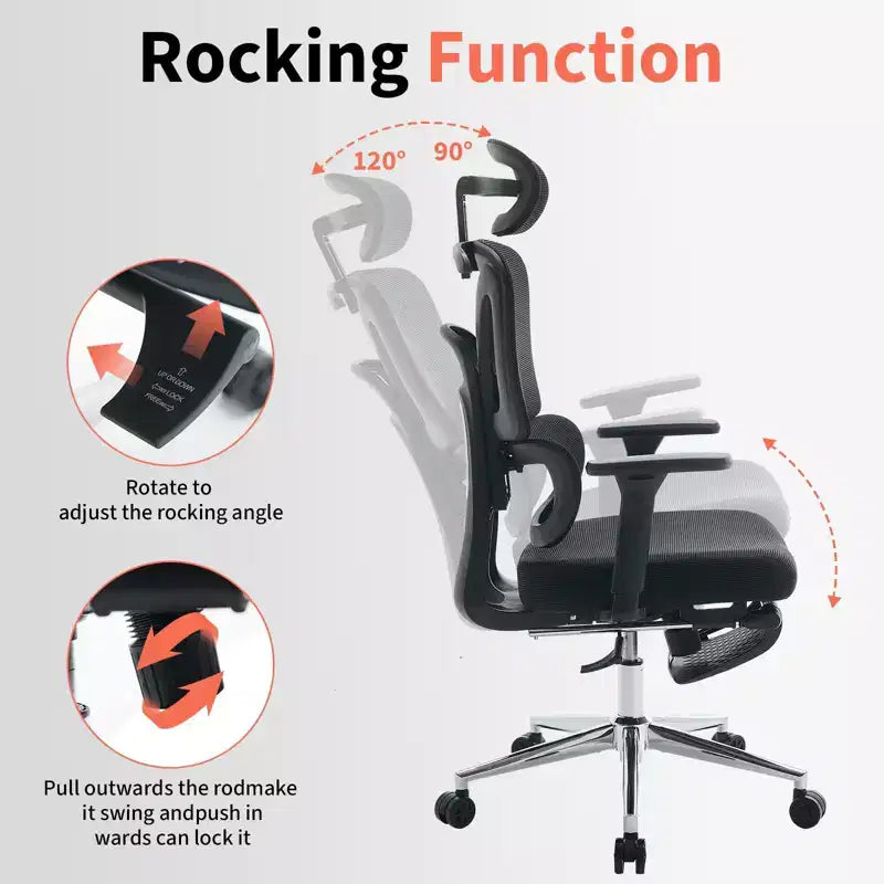 Ergonomic Mesh Office Chair for Home Office, Study, Gaming  Adjustable Lumbar, 3D Armrests, Headrest & Footrest  Breathable Black Mesh, Black Frame