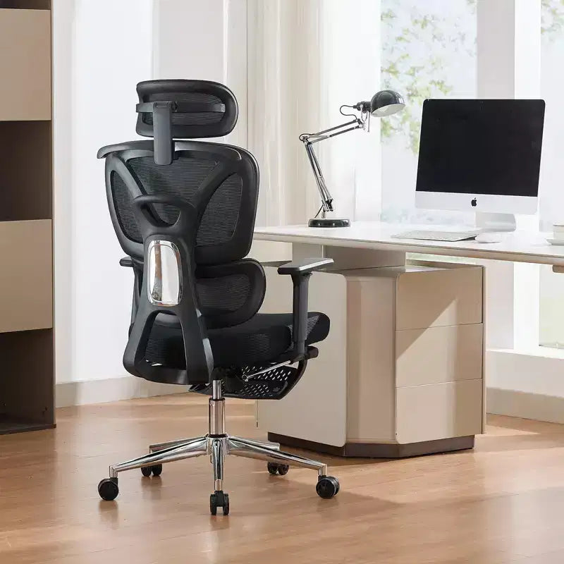 Ergonomic Mesh Office Chair for Home Office, Study, Gaming  Adjustable Lumbar, 3D Armrests, Headrest & Footrest  Breathable Black Mesh, Black Frame
