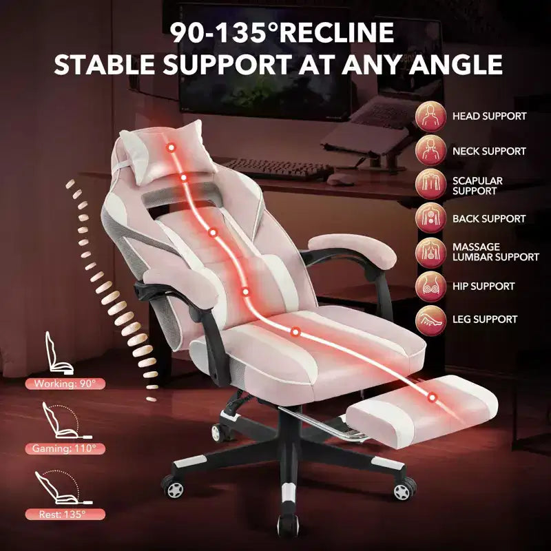 Coolmee Big and Tall Office Chair, High Back Leather Gaming Chair with Footrest, Ergonomic Computer Chair with/Lumbar Support & Headrest