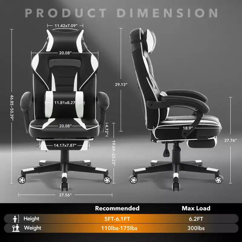 Coolmee Big and Tall Office Chair, High Back Leather Gaming Chair with Footrest, Ergonomic Computer Chair with/Lumbar Support & Headrest