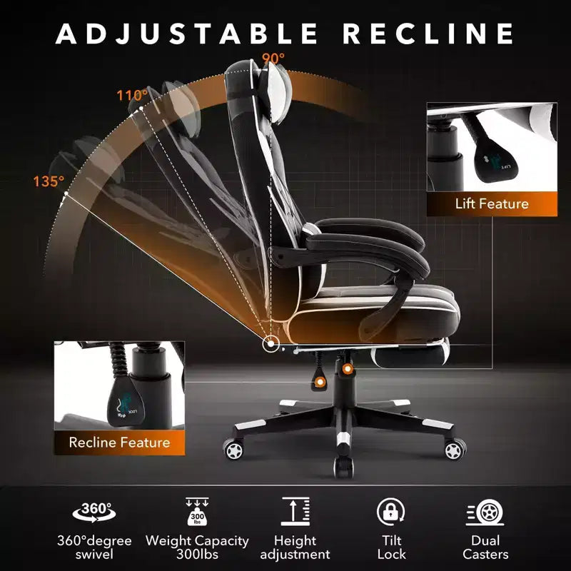 Coolmee Big and Tall Office Chair, High Back Leather Gaming Chair with Footrest, Ergonomic Computer Chair with/Lumbar Support & Headrest