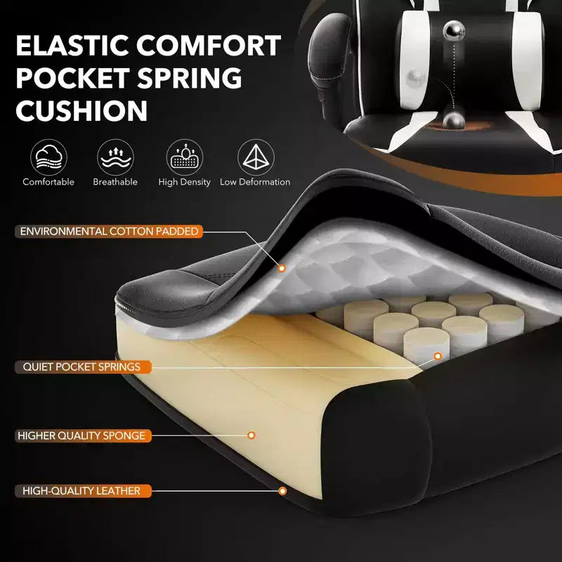 Coolmee Big and Tall Office Chair, High Back Leather Gaming Chair with Footrest, Ergonomic Computer Chair with/Lumbar Support & Headrest