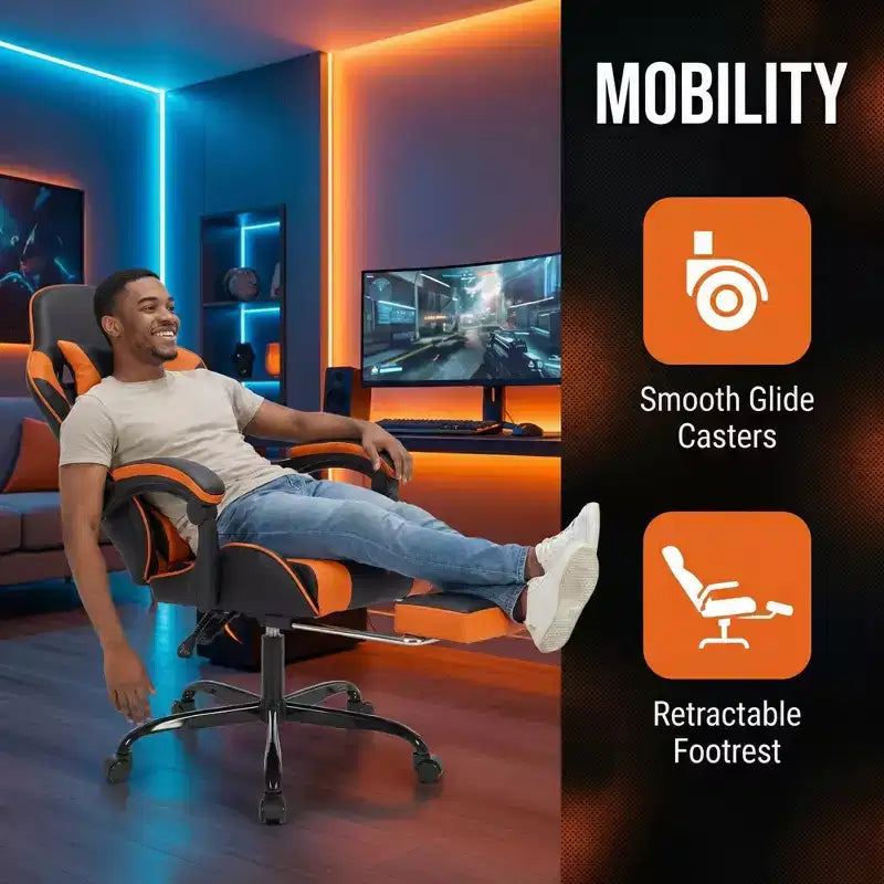 Sedia Gaming con Poggiapiedi, Sedia da Computer Ergonomica con Poggiatesta e Supporto Lombare, Sedia da Gioco Traspirante Regolabile in Altezza per Casa e Ufficio