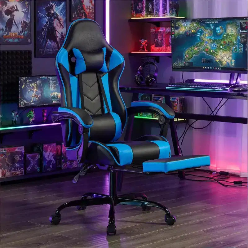 Sedia Gaming con Poggiapiedi, Sedia da Computer Ergonomica con Poggiatesta e Supporto Lombare, Sedia da Gioco Traspirante Regolabile in Altezza per Casa e Ufficio