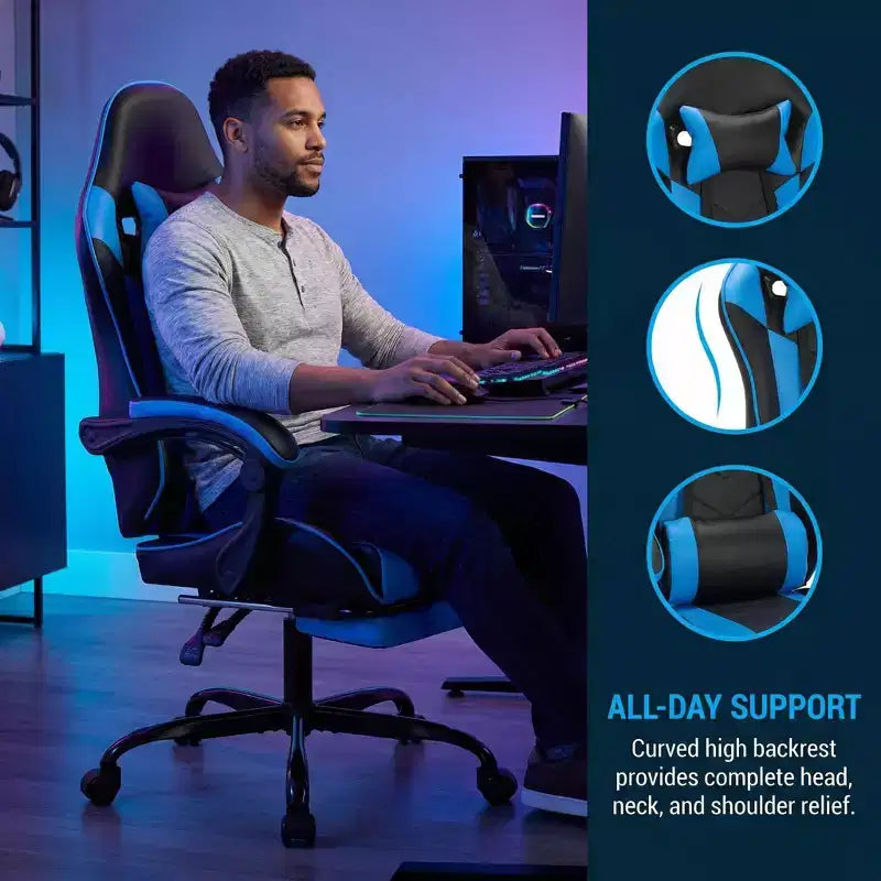 Sedia Gaming con Poggiapiedi, Sedia da Computer Ergonomica con Poggiatesta e Supporto Lombare, Sedia da Gioco Traspirante Regolabile in Altezza per Casa e Ufficio