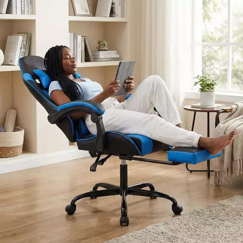 Sedia Gaming con Poggiapiedi, Sedia da Computer Ergonomica con Poggiatesta e Supporto Lombare, Sedia da Gioco Traspirante Regolabile in Altezza per Casa e Ufficio