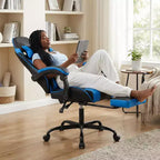 Sedia Gaming con Poggiapiedi, Sedia da Computer Ergonomica con Poggiatesta e Supporto Lombare, Sedia da Gioco Traspirante Regolabile in Altezza per Casa e Ufficio