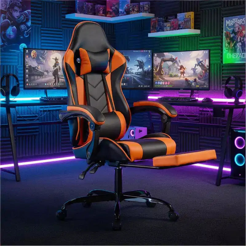 Sedia Gaming con Poggiapiedi, Sedia da Computer Ergonomica con Poggiatesta e Supporto Lombare, Sedia da Gioco Traspirante Regolabile in Altezza per Casa e Ufficio