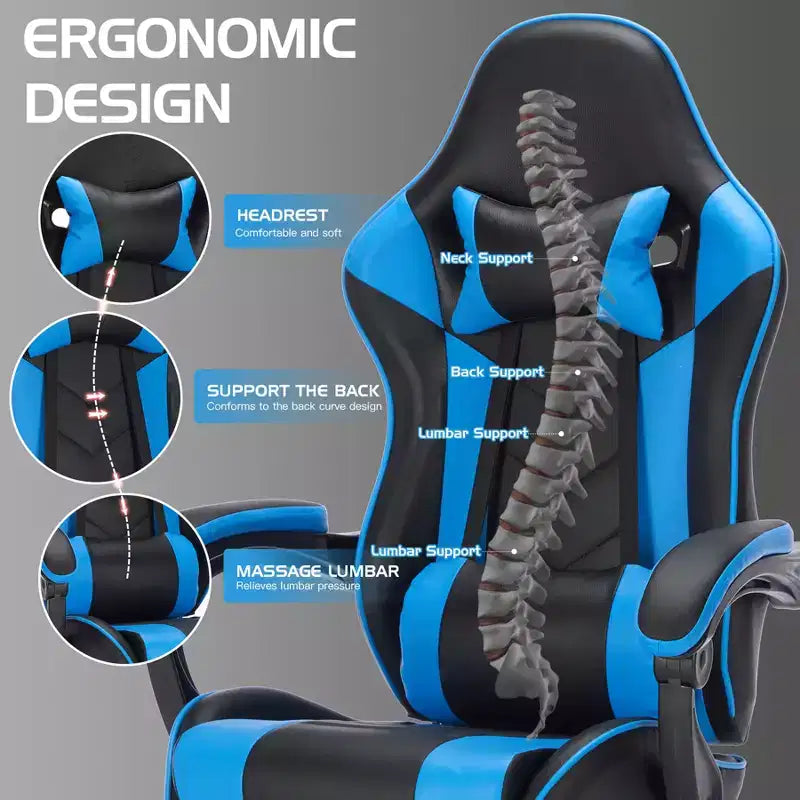 Sedia Gaming con Poggiapiedi, Sedia da Computer Ergonomica con Poggiatesta e Supporto Lombare, Sedia da Gioco Traspirante Regolabile in Altezza per Casa e Ufficio