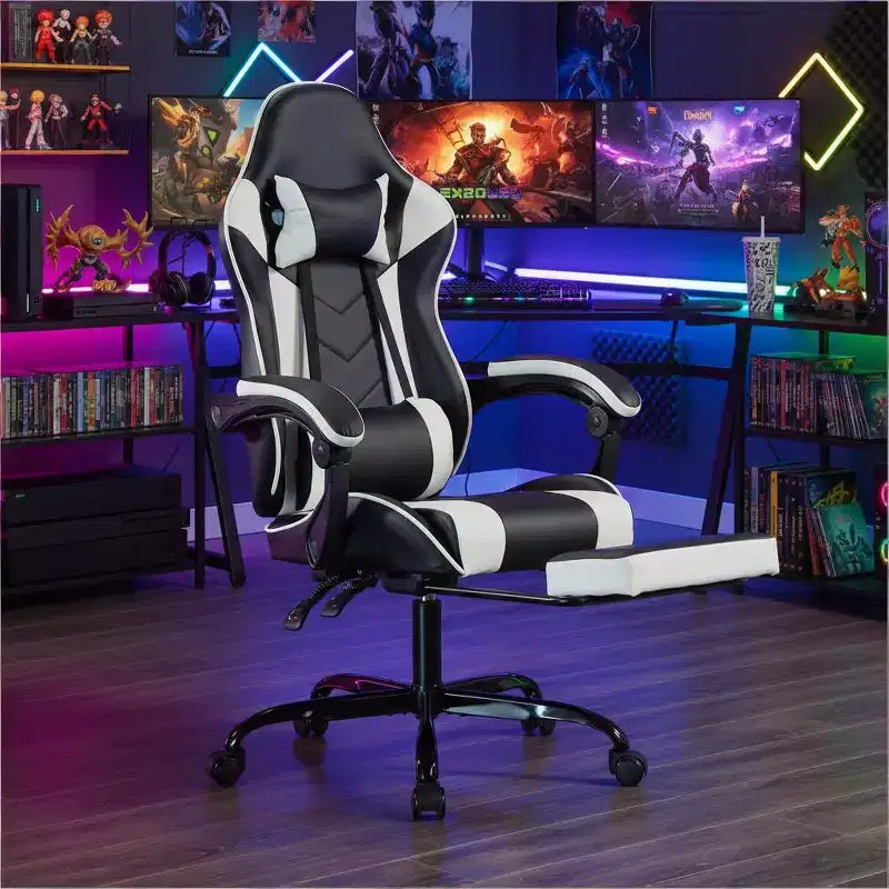 Sedia Gaming con Poggiapiedi, Sedia da Computer Ergonomica con Poggiatesta e Supporto Lombare, Sedia da Gioco Traspirante Regolabile in Altezza per Casa e Ufficio