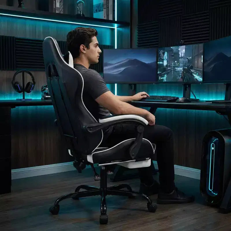 Sedia Gaming con Poggiapiedi, Sedia da Computer Ergonomica con Poggiatesta e Supporto Lombare, Sedia da Gioco Traspirante Regolabile in Altezza per Casa e Ufficio
