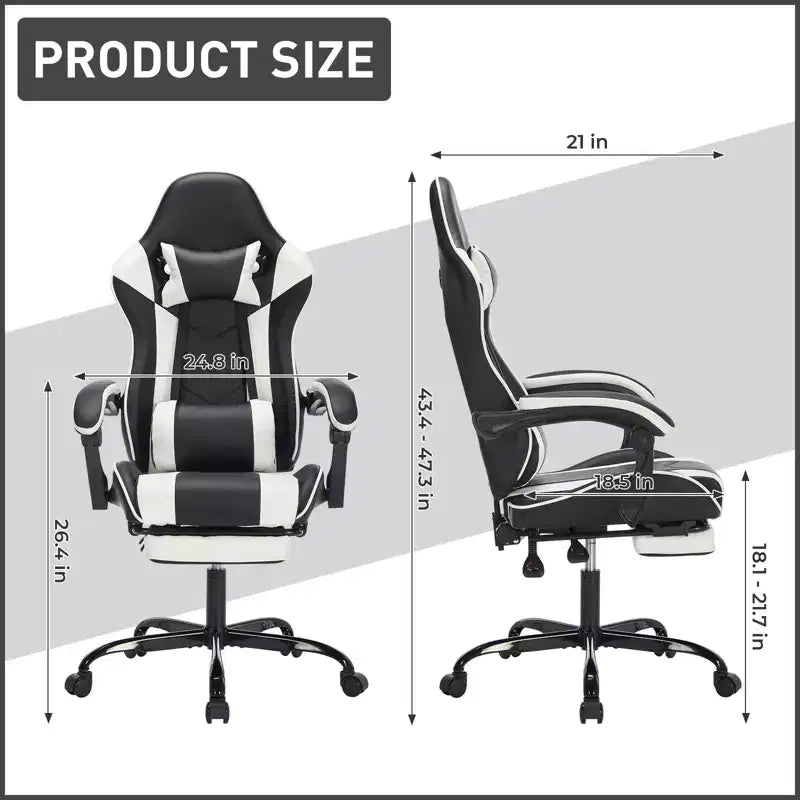 Sedia Gaming con Poggiapiedi, Sedia da Computer Ergonomica con Poggiatesta e Supporto Lombare, Sedia da Gioco Traspirante Regolabile in Altezza per Casa e Ufficio