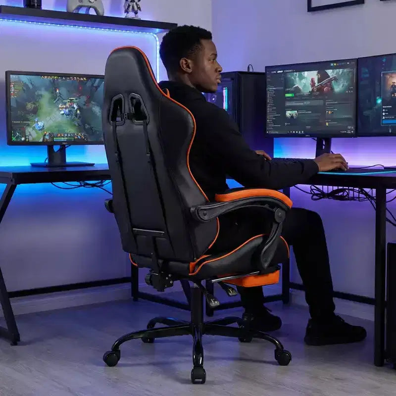 Sedia Gaming con Poggiapiedi, Sedia da Computer Ergonomica con Poggiatesta e Supporto Lombare, Sedia da Gioco Traspirante Regolabile in Altezza per Casa e Ufficio