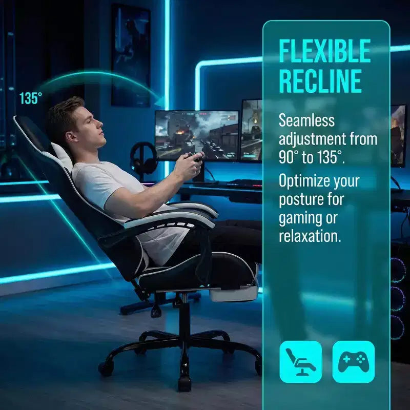 Sedia Gaming con Poggiapiedi, Sedia da Computer Ergonomica con Poggiatesta e Supporto Lombare, Sedia da Gioco Traspirante Regolabile in Altezza per Casa e Ufficio