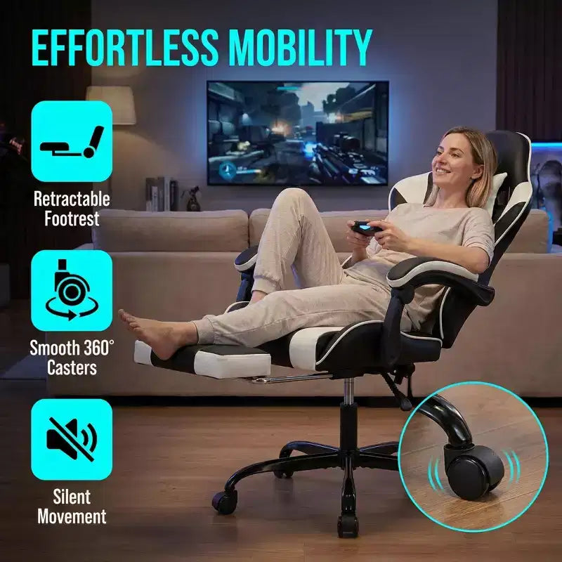 Sedia Gaming con Poggiapiedi, Sedia da Computer Ergonomica con Poggiatesta e Supporto Lombare, Sedia da Gioco Traspirante Regolabile in Altezza per Casa e Ufficio