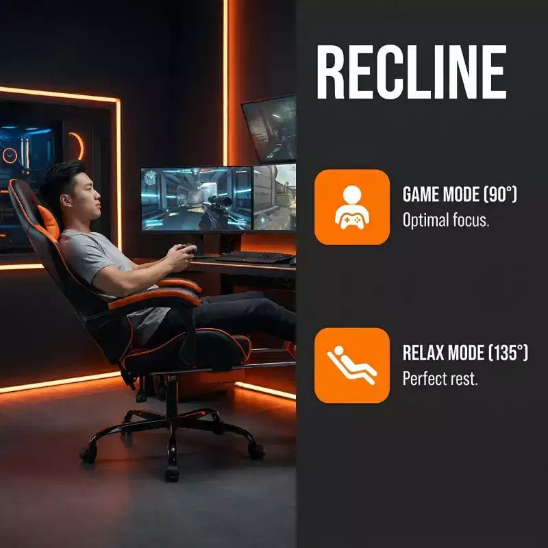 Sedia Gaming con Poggiapiedi, Sedia da Computer Ergonomica con Poggiatesta e Supporto Lombare, Sedia da Gioco Traspirante Regolabile in Altezza per Casa e Ufficio
