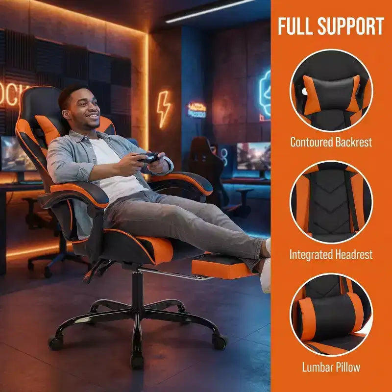 Sedia Gaming con Poggiapiedi, Sedia da Computer Ergonomica con Poggiatesta e Supporto Lombare, Sedia da Gioco Traspirante Regolabile in Altezza per Casa e Ufficio