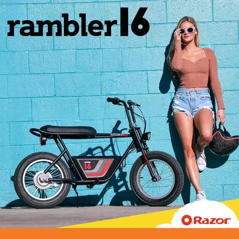 Razor Rambler 16 Electric Retro Minibike with 350W Motor & 36V Battery, Black