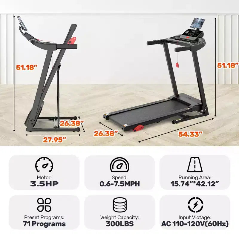 Tapis Roulant Pieghevole per Casa da 3,5 HP con Inclinazione e 71 Allenamenti, Capacità 136 kg, APP con Corsi di Allenamento Gratuiti, Doppio Altoparlante HiFi, Attrezzo per Esercizi
