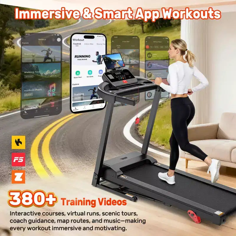 Tapis Roulant Pieghevole per Casa da 3,5 HP con Inclinazione e 71 Allenamenti, Capacità 136 kg, APP con Corsi di Allenamento Gratuiti, Doppio Altoparlante HiFi, Attrezzo per Esercizi