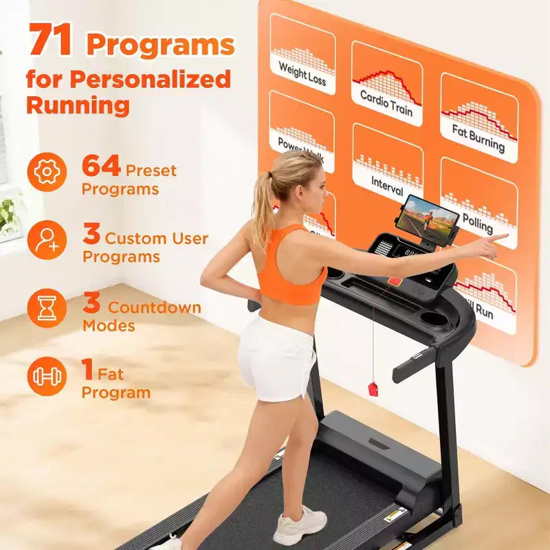 Tapis Roulant 3,55 HP con Inclinazione 10%, Capacità 145 kg, Pieghevole per Casa 12 km/h, 71 Programmi Smart, Controllo APP per Corsa e Camminata con Ginocchiere Gratuite