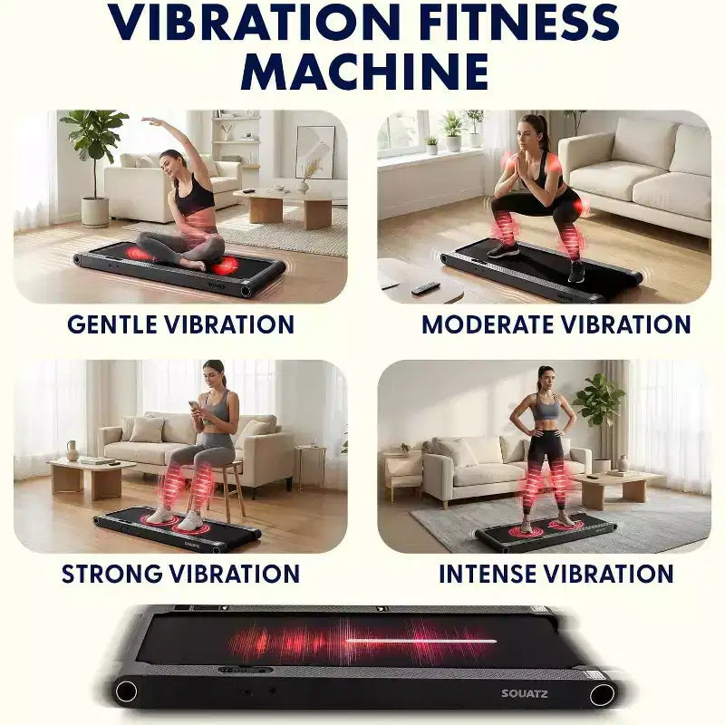 Squatz 2-in-1 Walking Pad with Vibration Plates and Handlebar  Compact Treadmill - Black