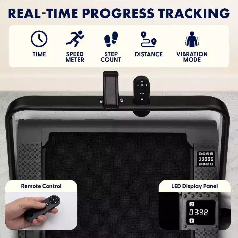 Squatz 2-in-1 Walking Pad with Vibration Plates and Handlebar  Compact Treadmill - Black