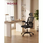 VASAGLE Ergonomic Mesh Office Chair with Adjustable Lumbar Support and Headrest, 90-105 Tilt Function, Wide Seat, FlipUp Armrests