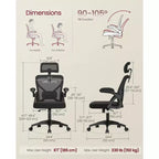 VASAGLE Ergonomic Mesh Office Chair with Adjustable Lumbar Support and Headrest, 90-105 Tilt Function, Wide Seat, FlipUp Armrests