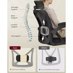 VASAGLE Ergonomic Mesh Office Chair with Adjustable Lumbar Support and Headrest, 90-105 Tilt Function, Wide Seat, FlipUp Armrests