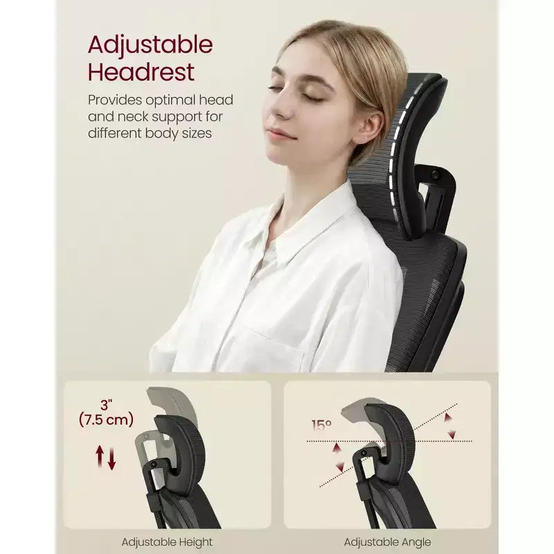 VASAGLE Ergonomic Mesh Office Chair with Adjustable Lumbar Support and Headrest, 90-105 Tilt Function, Wide Seat, FlipUp Armrests